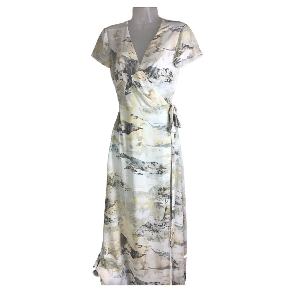 Aritzia Babaton Slit Wrap Dress, Size XS Watercolor Print True Wrap Short Sleeve